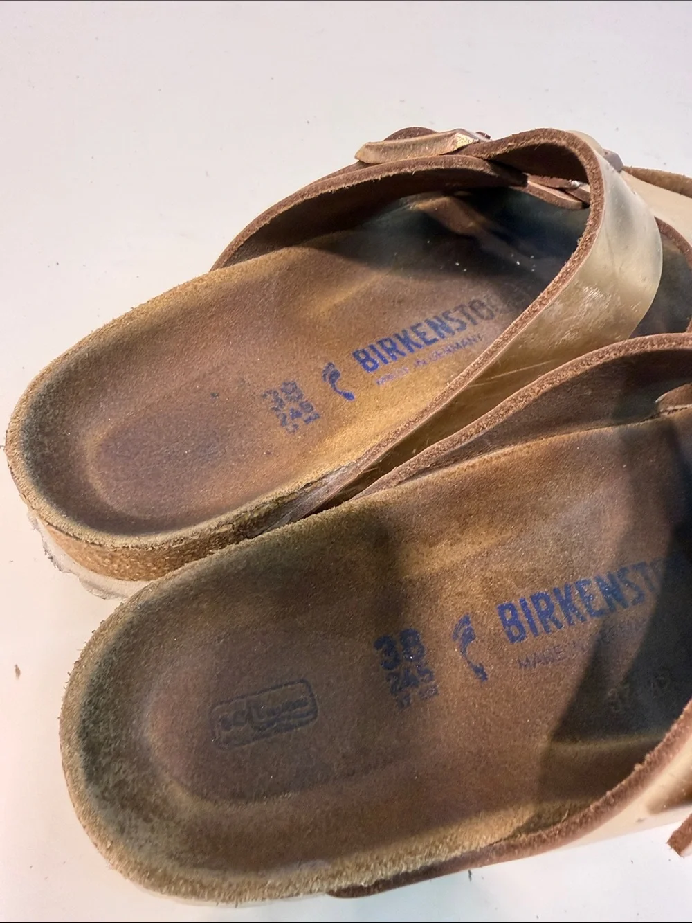 Used Birkenstock Metallic Bronze Double-Strap Slide Sandals women’s size 7-7.5